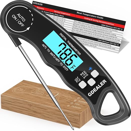 GDEALER Meat Thermometer Digital Instant Read Food Thermometer Waterproof Ultra-Fast for Grill Cooking Kitchen with Backlight & Calibration