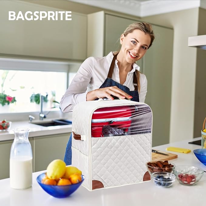 BAGSPRITE Stand Mixer Cover with Appliance Sliders Base Compatible with KitchenAid Mixer-Storage Bag for 6/7/8 Quart with Pockets for Kitchen Aid Accessories and Attachments