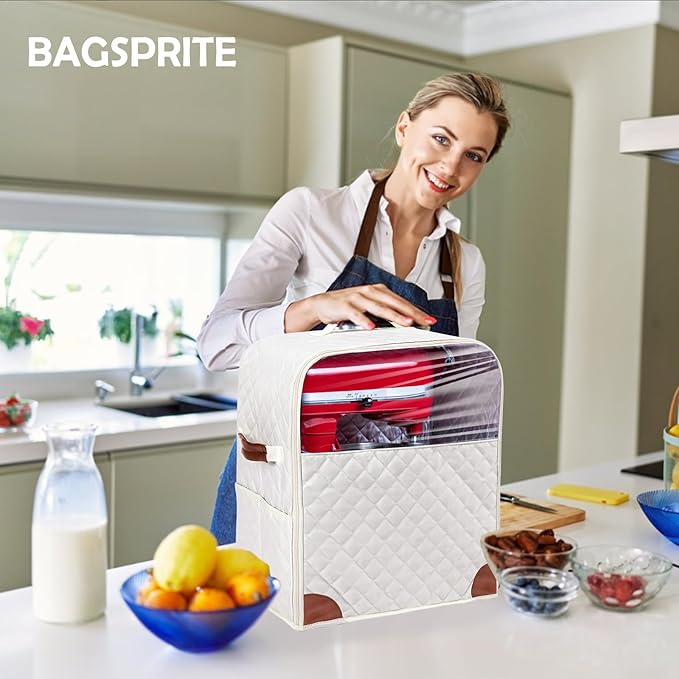 BAGSPRITE Stand Mixer Cover with Appliance Sliders Base Compatible with KitchenAid Mixer-Storage Bag for 4.5/5 Quart with Pockets for Kitchen Aid Accessories and Attachments