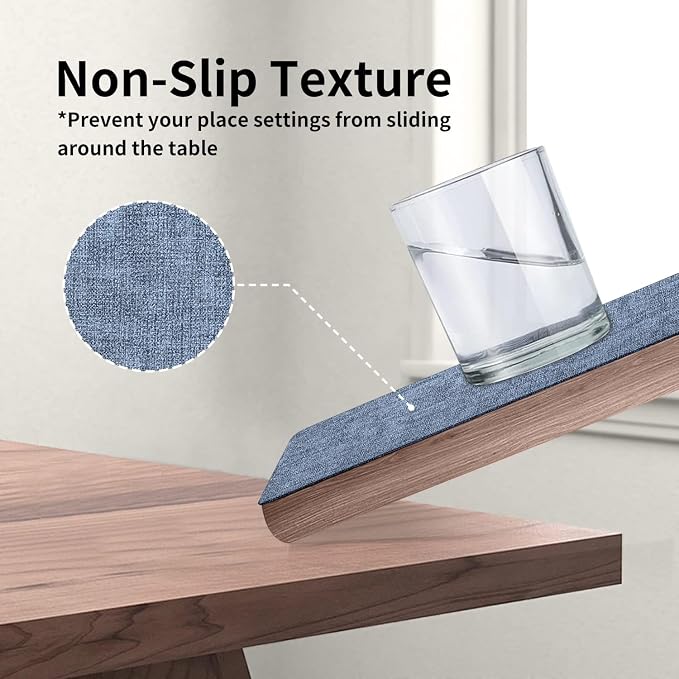 Maxpearl Faux Leather Placemats Set of 8, Easy to Clean, Blue | Waterproof - Heat Resistant - Non Slip - Wipe Clean Dining Table Place Mats, Suitable for Indoor & Outdoor Use, 17''×12''