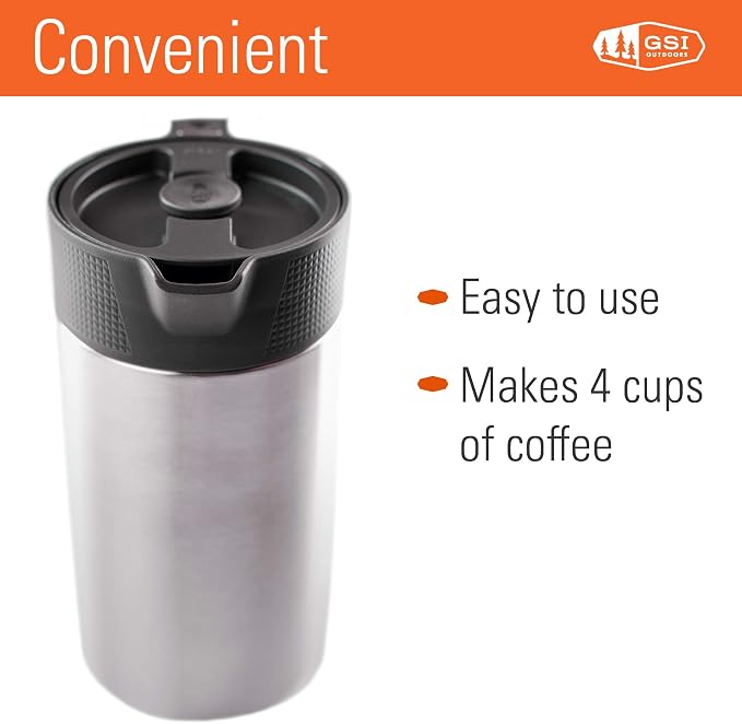 GSI Outdoors Glacier Stainless JavaPress, 30 fl oz, French Press Mug