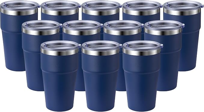 MEWAY 16oz Tumbler Double Wall Vacuum Insulated Travel Mug Bulk, Stainless Steel Tumblers with Lid, Powder Coated Coffee Cups for Cold & Hot Drinks (Navy,12 Pack)