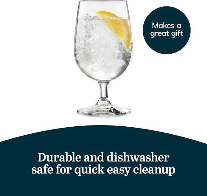 Libbey Entertaining Essentials Stemmed Water Glasses, Clear Multi-Purpose Water Goblet Set of 6, Dishwasher Safe 16 oz Goblet Glasses for Parties