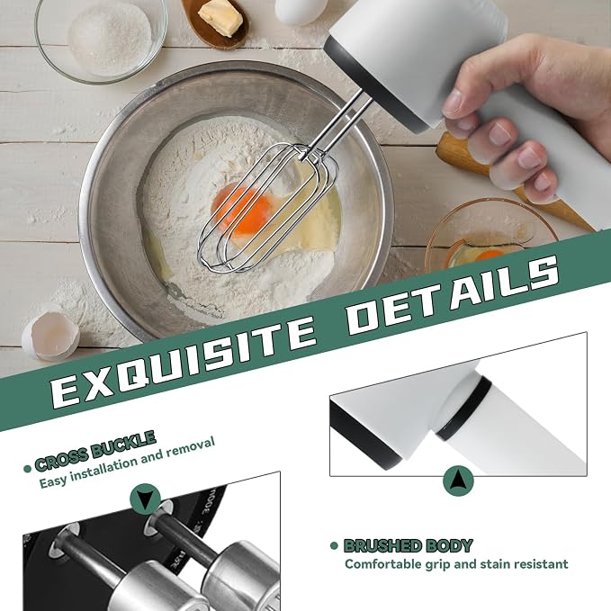 3 Speed Hand Mixer with Flex Edge Beaters | Auto-Scrape Design for Baking, Whipping, Dough | | Easy to Clean | Perfect for Home Bakers -HM903 (milky white)