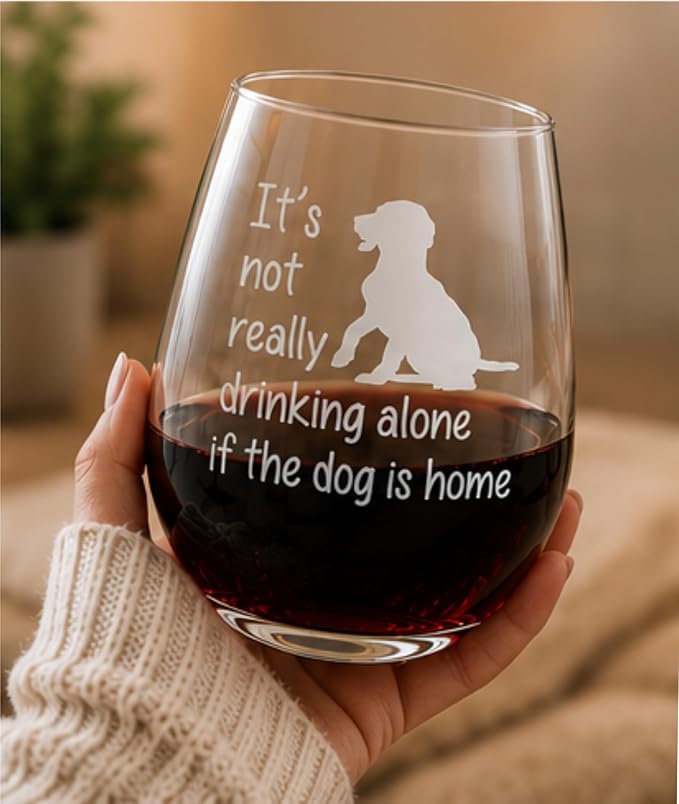 C M Stemless Wine Glass, The Dog Is Home, Funny Dog Lover Gift, Style D1 | 17 oz, Funny, For Him, Her, Dog Moms, Wife, Husband, Friend. Pet Owners, Cute Dog Gift for Men Women