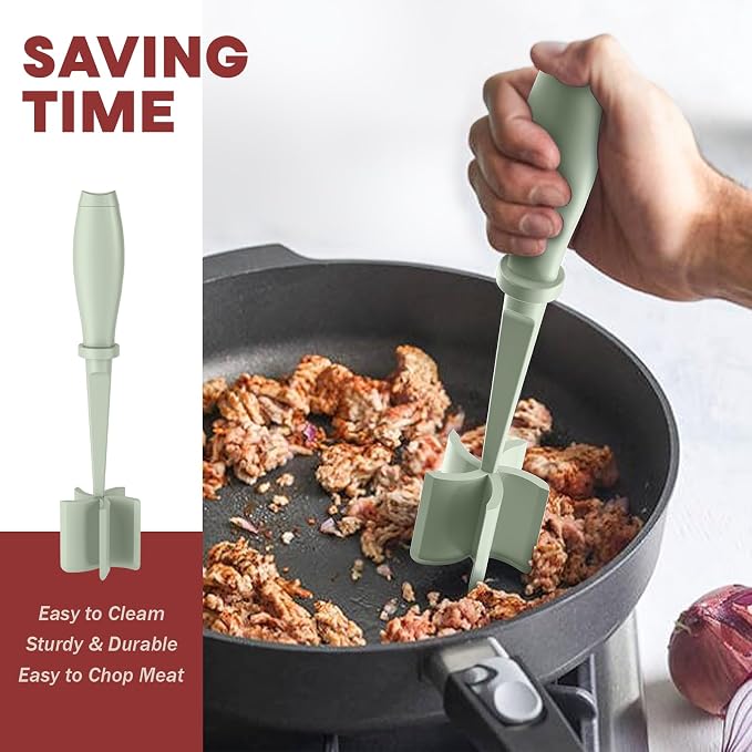 2Pack Meat Chopper Upgrade Hamburger Smasher, Masher for Ground Beef | Heat Resistant, Food-Grade Nylon, for Ground Turkey/Chicken and More, Non Stick Mix Grinder, Dishwasher Safe, Green