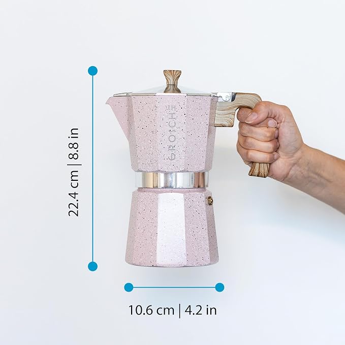 GROSCHE Milano Stovetop Espresso Maker Moka Pot 9 espresso Cup 15.2 oz Pink | Cuban Coffee Maker And Italian Moka Pot For Stovetop Espresso; For Gas, Electric, And Propane Stoves With A Soft-Touch Handle