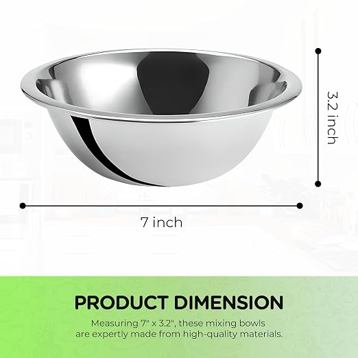 OCS Parts 0.75 Quart Mixing Bowls | Set of 2 | 7-Inch Stainless Steel | Professional Grade Flat Base Mixing Bowls for Home and Commercial Kitchens | Dishwasher Safe