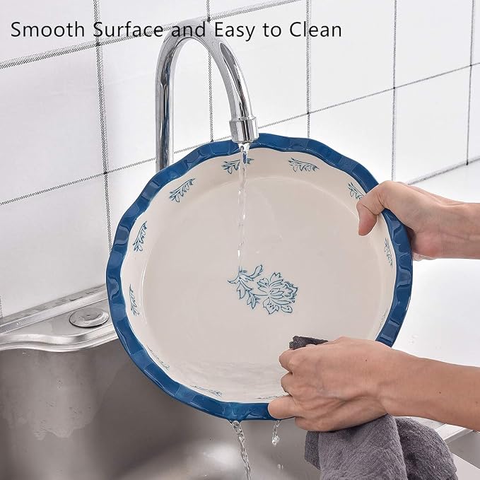 Wisenvoy Pie Pan Ceramic Pie Dish Blue Pie Plate Porcelain Deep Dish Pie Pan Non-Stick Pie Pans