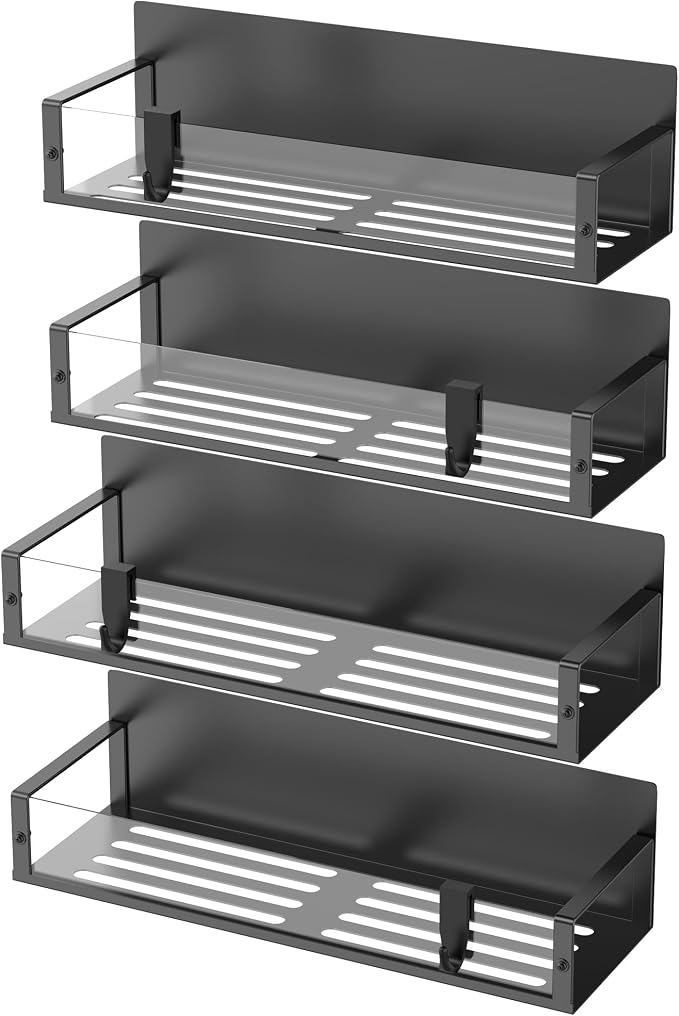 Metal Magnetic Spice Rack for Refrigerator Clear, 4 Pack | Magnetic Shelves Heavy Duty for Fridge in Kitchen, Seasoning Storage Organizer, For Oven Washer and Dryer, For Heavier Items