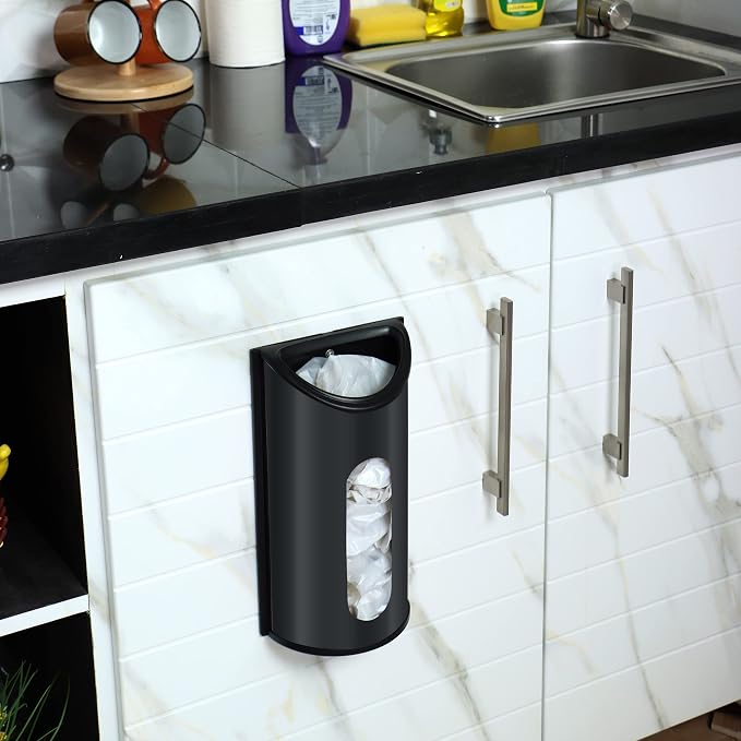 Utopia Kitchen Wall-Mounted Stainless Steel Grocery Bag Holder, Black | Space-Saving Plastic Bag Holder for Kitchen, Pantry or Cabinet, Reusable Plastic Bag Organizer