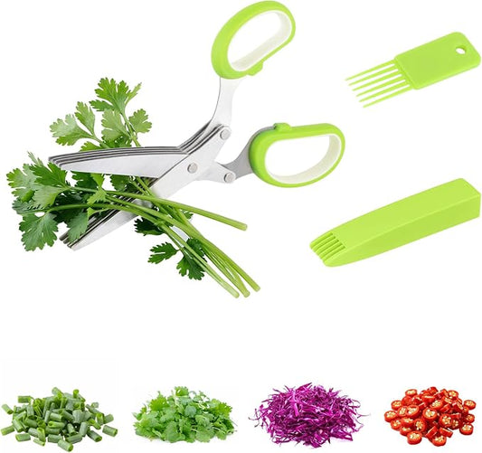 Herb Scissors, Kitchen Shears for Lettuce, Cilantro, Green Onion & Parsley | Must Have Kitchen Gadgets for Home, to Make Life Easier, Cilantro Salad Chopper Scissors, 5 Sharp Blades, Dishwasher Safe