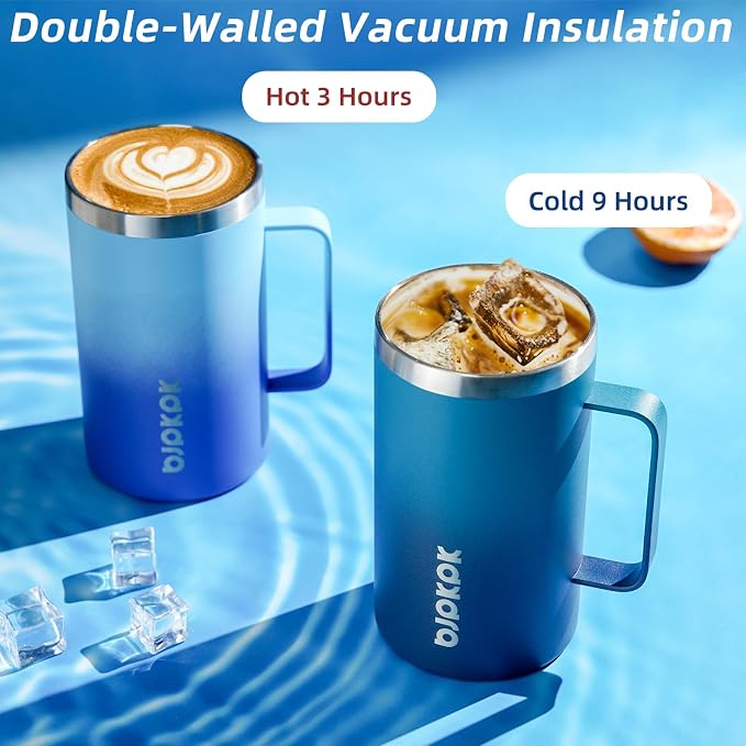 BJPKPK 25oz Insulated Coffee Mug with Handle, Stainless Steel Travel Mug | Keeps Drinks Hot & Cold, Double Wall Vacuum, 2 Lids Included, BPA-Free Coffee Tumbler for Home, Office & Travel