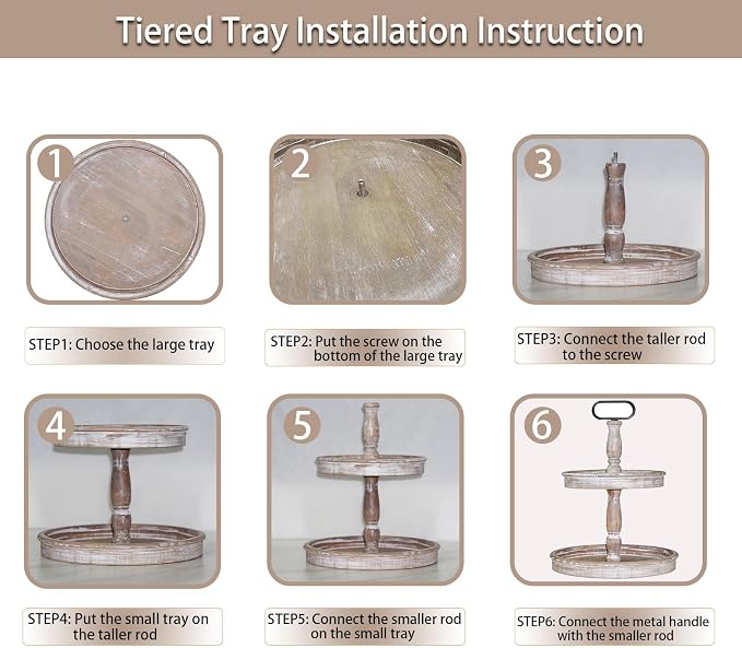 Krismax Decorative Trays - Two Tiered Tray Stand Rustic Decor Farmhouse 2 Tiered Tray Serving Tray Seasonal & Holiday Decoration Wooden Tray