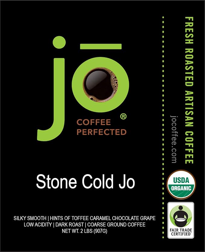 STONE COLD JO: 2 lb, Organic Cold Brew Blend, Dark Roast, Coarse Ground | Silky Smooth Low Acidity, USDA Fair Trade Kosher Certified, Great as French Press Hot Brew, by Jo Coffee®