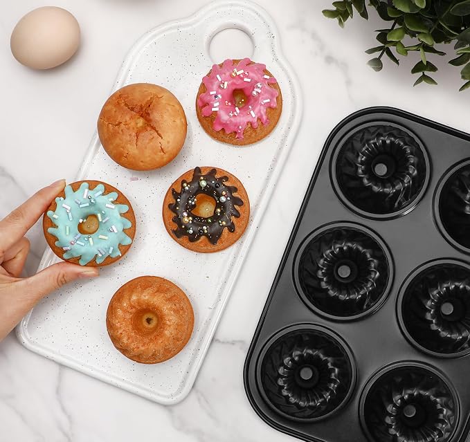 Webake Mini Fluted Tube Cake Pan, Non-Stick 2.8 Inch Cake Pans, Heavy Gauge Carbon Steel, 6-Cavity Set of 2