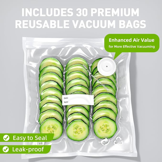 Handheld Vacuum Sealer for Food Storage: Portable Vacuum Sealing Machine with 30 Vacuum Bags - USB Rechargeable Cordless Food Sealer Saver for 5X Preservation