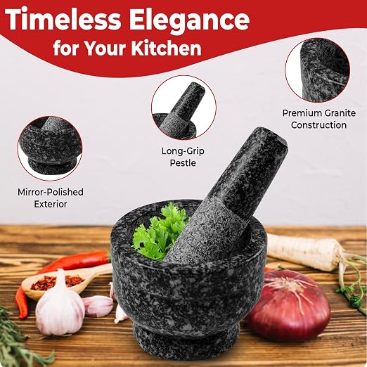 Small Granite Mortar and Pestle Set, Miniature Grinder for Herbs, Asian Spices and Seeds for Thai, Chinese, Indian Cuisine Chefs and Home Cooks — (Grey 3 in, 2 oz.)