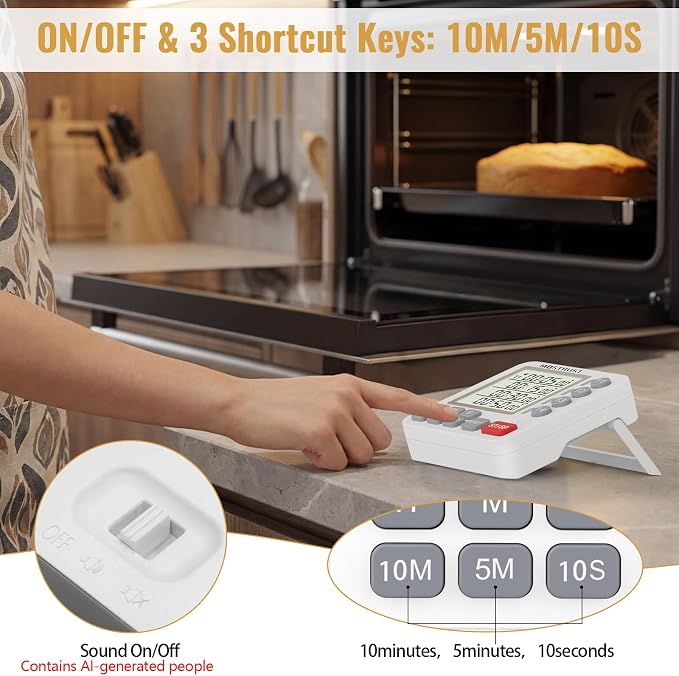 Digital Dual Kitchen Timer, Multiple Channels Countdown Timer | 4-Groups Timer with Magnetic-Back Memory-Preset Large Display Adjustable Alarm Volume, 3A Battery Included, Ideal for Cooking