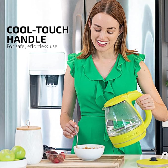 OVENTE 1.5L Glass Electric Kettle Water Boiler, Green KG83G | 1100W Fast Boiling, Borosilicate Glass, BPA-Free, Blue LED, Auto Shut-Off, Boil-Dry Protection, Removable Filter, 360° Base