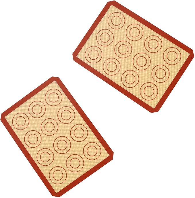 P&P CHEF 8.6 Inch Silicone Baking Mat, 2Pcs Non-stick Silicone Oven Mats | Reusable Baking Supplies for Macaroon Pastry Bread Dough Cookie Pizza, Good for Roasting Kneading, Fit Well with Sheet Pan