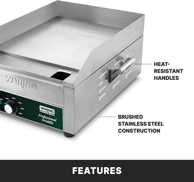 Waring Electric Countertop Griddle with 14" x 16" Cooking Surface | 14" x 16" Cooking Surface, Professional Flat Top, NSF Certified for Commercial Kitchens & Restaurants