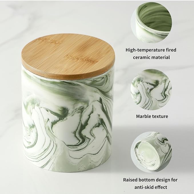 Green Food Storage Jar Strong Ceramic Storage Canisters with Airtight Seal Bamboo Lid Modern Design Seal Damp-Proof Kitchen Jar for Coffee, Tea,coffee