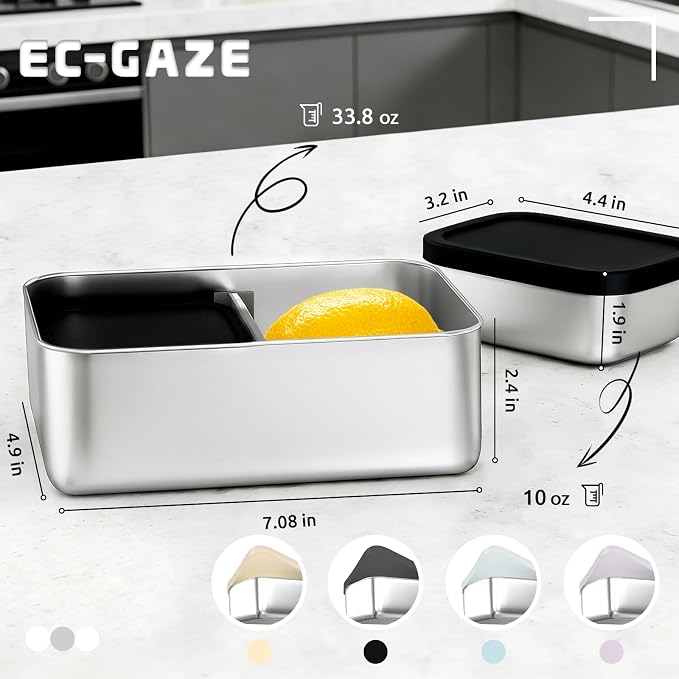 Stainless Steel Bento Box, 33oz Leak-proof Metal Lunch Box Container with Silicone Lid, Microwave-Safe, with Divider, Lunch Food Meal Prep Snack Container for School Work