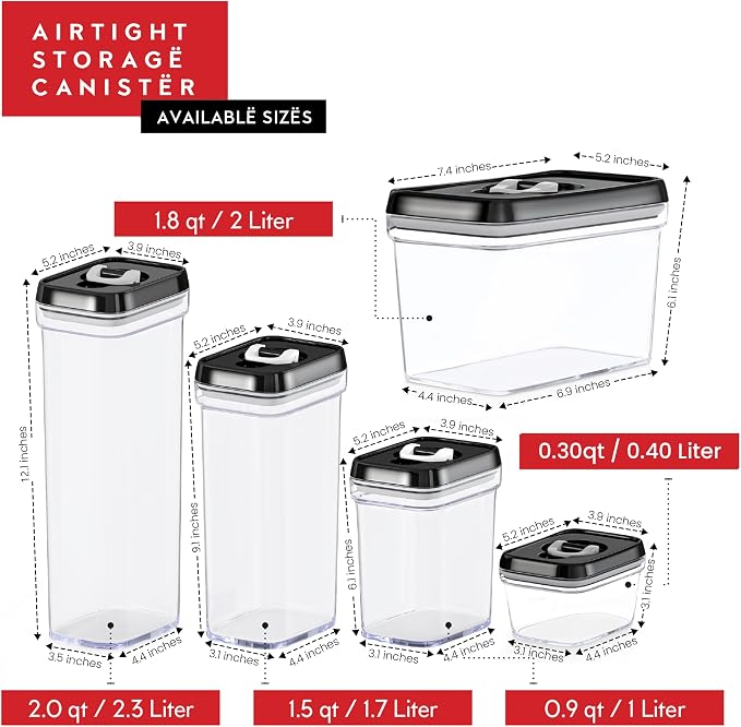 DWËLLZA KITCHEN Airtight Food Storage Containers with Lids - 5 Piece Set - Kitchen Accessories Food Containers - Pantry Organization and Storage - Clear Plastic BPA-Free - Keeps Food Fresh & Dry