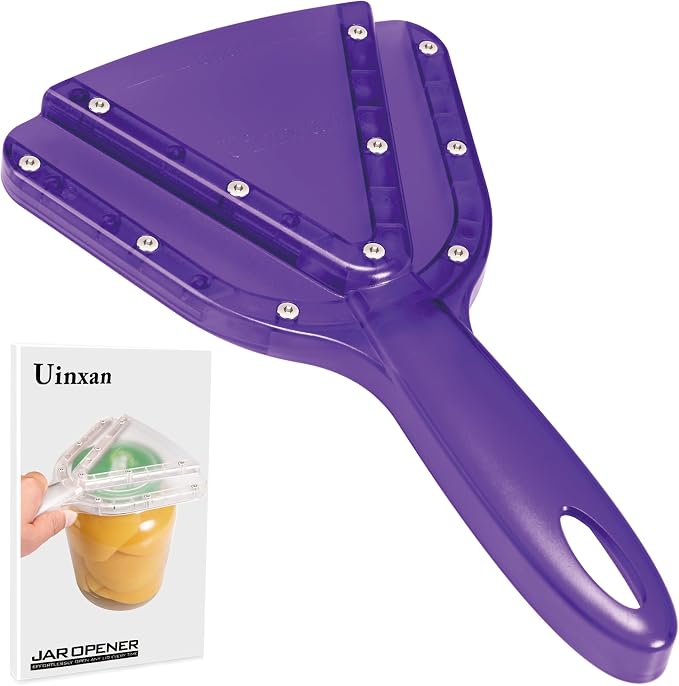 Uinxan Jar Opener for Weak Hands & Seniors with Arthritis - Handheld Manual | Effortlessly Opens Stubborn Screw Lids & Bottle Caps. 304 Stainless Steel. Durable. Patented Kitchen Gadget (Purple)