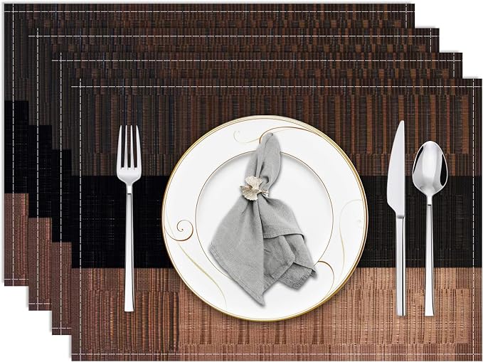 Brown Placemats Set of 4, 12x18 Inch Washable Easy to Clean Heat-Resistant Anti-Skid Grey Placemats for Holiday Party Kitchen Dining Room Decoration