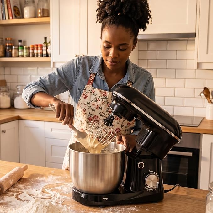 OLIXIS 6.3 Qt Stand Mixer, 10-Speed Tilt-Head Electric Mixer for Baking | Include dough hook, whisk, flat beater & splash lid. 10 speeds handle cakes, cookies & bread dough. Compact, easy-clean bowl