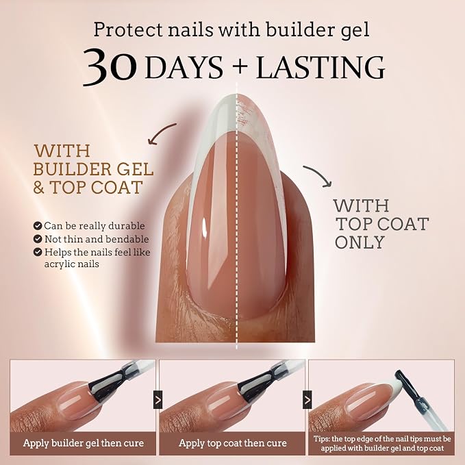 BTArtboxnails XCOATTIPS White French Tip Press On Nails, Short Square, Brown | Lamp-Curable 4-Week Wear, Salon Quality Value at Home, Natural Nail Look, Easy-to-Apply for Beginners, 160ct Nail Tips Only