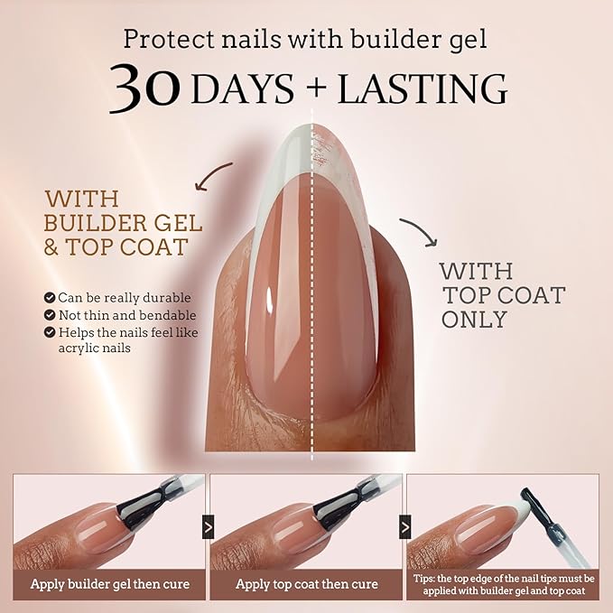 BTArtboxnails XCOATTIPS White French Tip Press On Nails, M Almond, Brown | Lamp-Curable, 4-Week Wear, Salon Quality Value at Home, Natural Nail Look, Easy-to-Apply for Beginners, 160Ct Nail Tips Only