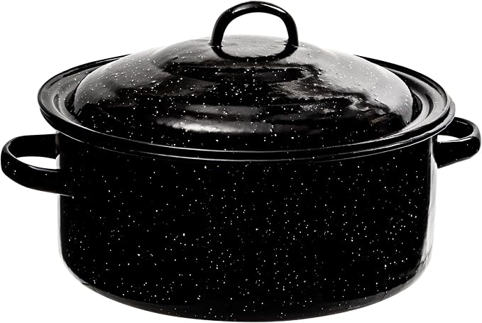 Millvado Granite 5 Qt Stockpot, Nonstick Soup Pot With Lid, Speckled Enamel Ware Cookware, Large Stock Pot For Boiling and Cooking, Big Granite Cooking Pot for Stovetop, Campfire, Outdoor Stove