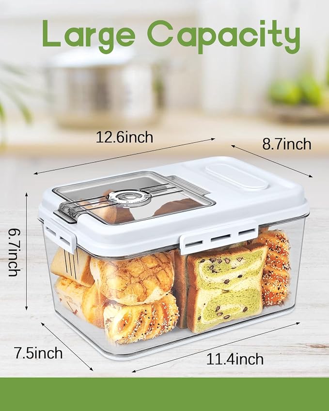 Dynta Large Bread Box for Kitchen Countertop 11.4 x 7.5 x 6.7 Inch Airtight Bread Storage Container Time Recording Bread Keeper with Lid for Toast, Loaf and Cookies