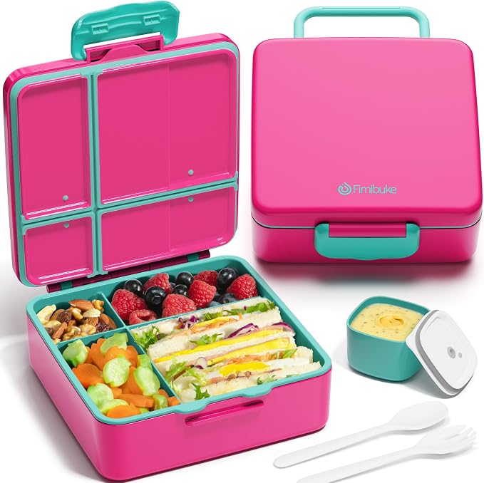 Fimibuke Bento Lunch Box for Kids, Toddler Bento Box with 4 Compartments | Leak Proof BPA Free Dishwasher Safe Lunch Container with Utensils, Ideal Portion Sizes for Ages 3-12 Girls Boys for School