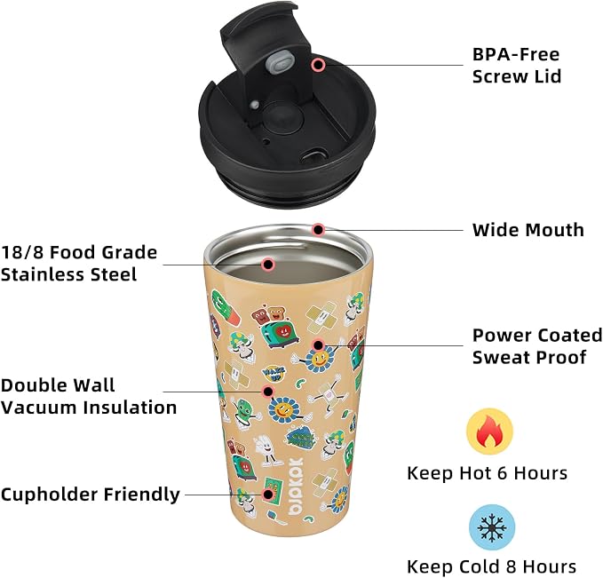 BJPKPK 18 oz Coffee Tumbler with Straw, Insulated Stainless Steel Cup | Double Wall Vacuum, Leak Proof, Keeps Hot/Cold, BPA Free, Cupholder Friendly, Travel, Spring Party-Brown