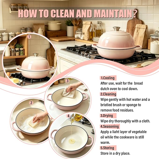 Cast Iron Bread Dutch Oven 6QT Cream Enameled with Lid | Even Heat and Steam for Crispy Crust, Easy-release Enamel, All Stovetops, Safe to 500F, For Sourdough and Artisan Bread