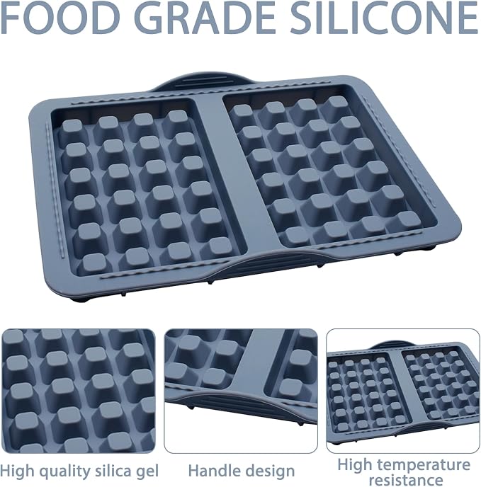 Silicone Waffle Mold for Air Fryer, 2-Pack, 20.5x14.5cm | Deep Pocket Cavities, Belgian-Style Waffles, Flexible & Easy Release, Oven Compatible, Nonstick Tray