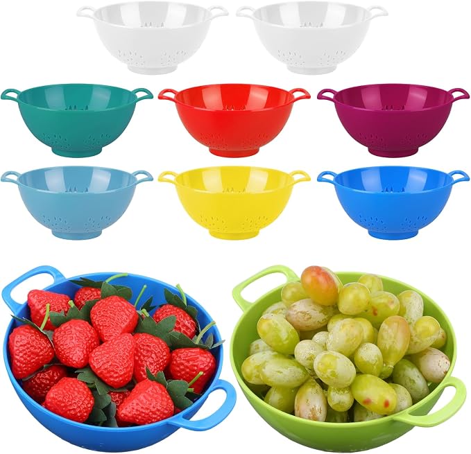 10 Pack 6-inch Mini Plastic Colander, BPA-Free Kitchen Dishwasher Safe Strainer with Double Handles for Berries Vegetables Fruits, 8 Colors