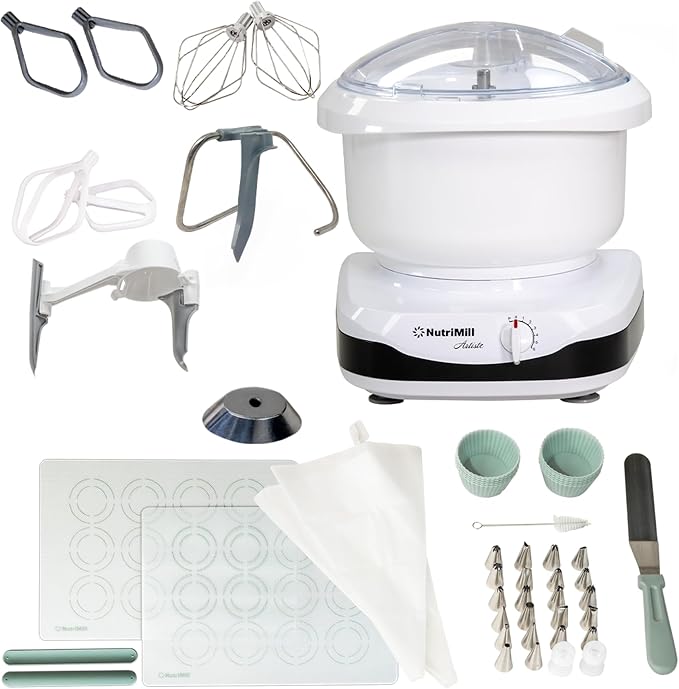 NutriMill Artiste Kitchen Stand Mixer with Baker's Accessory Bundle (Black)