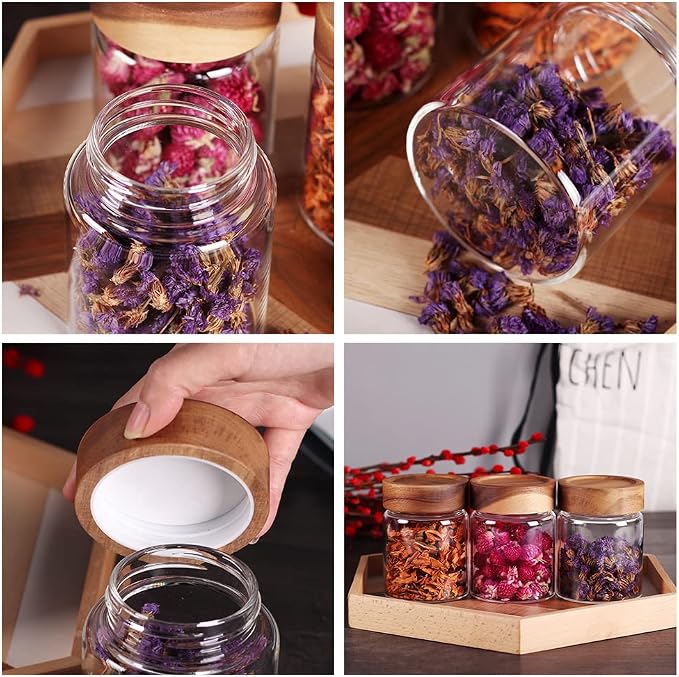 SAIOOL 3 Packs Glass Food Storage Jars with Screw Airtight Seal Acacia Wood Lids,Spice Jars with Lids, Organization for Jars Bottles Containers Travel Gear, Sugar, Salt,Coffee, cookies,spices | Screw Airtight Seal, Spice Jars, For Sugar, Salt, Coffee, ...