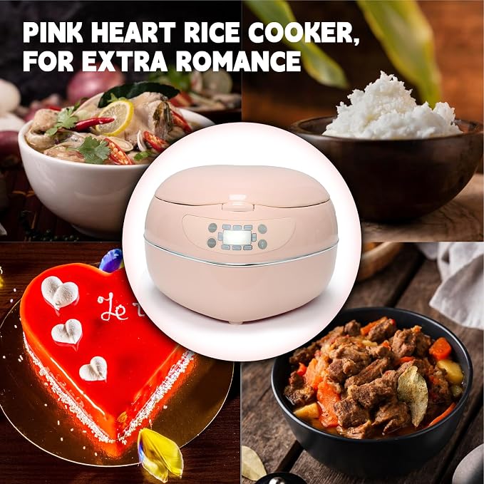 Heart Shaped Pink Rice Cooker, Small Multifunctional Peach Heart Shape 300W High Power, Preset Timer, Automatic Heat Preservation, Cute Rice Cooker for New Year, Valentine's Day Gifts (Pastel Sakura)