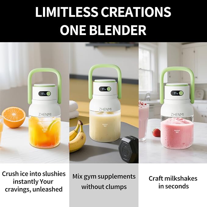 Portable Blender, Personal Blender for Smoothies & Shakes, Cordless, 33oz BPA-Free Vessel, 18000RPM Motor, Leakproof Lid with Sip Spout, USB-C Rechargeable, Easy-to-Clean Parts (Green)