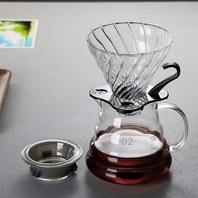 Pour Over Coffee Maker,20 oz Borosilicate Glass Coffee Carafe, Plastic Collar, Coffee Maker Carafe, 600 ml, Clear,for Home Café Restaurant and Camping
