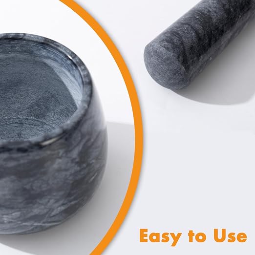 Heavy Duty Mortar and Pestle, Natural Marble Mortar and Pestle Set, Spice Herb Grinder Make Fresh Guacamole, Salsa, Pesto, Stone Grinder Bowl, 1.5 Cup