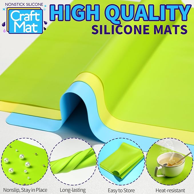 LEOBRO Silicone Mats, 3 PCS Silicone Mats for Crafts, Resin Molds, Play Dough Mat, Nonstick Silicone Sheet Mat for Epoxy Resin, Clay, Craft Supplies, 15.7”x 11.7”