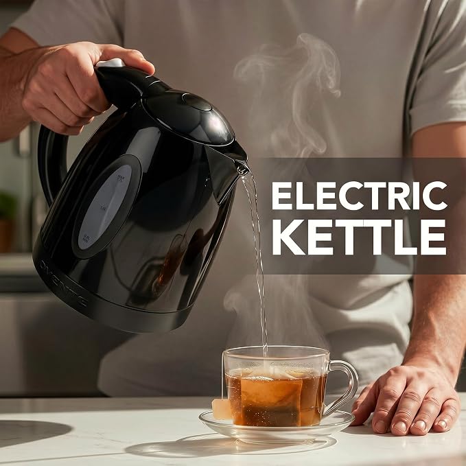 OVENTE 1.7L Electric Kettle with 1100W Fast Boiling Water, Black KP72B | Best For Coffee or Tea, BPA-Free, Water Level Gauge, Auto Shut-Off, Indicator Light, Boil-Dry Protection & Removable Filter