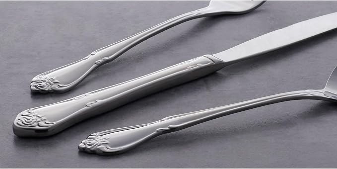 Oneida True Rose Dinner Spoons Silverware Set for 4, Flatware | 18/0 stainless steel, mirror finish | dishwasher safe | great for soup or everyday dining, cutlery set